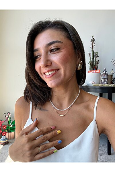 Merishe Jewerly Gold Double Chain Pearl Necklace