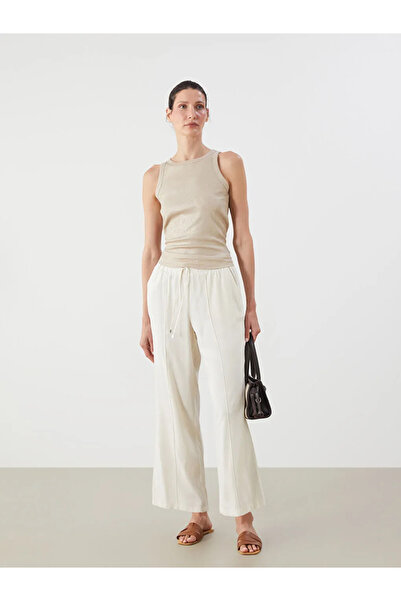 LC Waikiki Beige Elastic Waist Wide Leg Women's Trousers