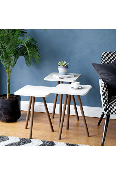 Vivendo Set 3 masute decorative cu picioare din lemn 34x34 cm, 3 inaltimi (41...