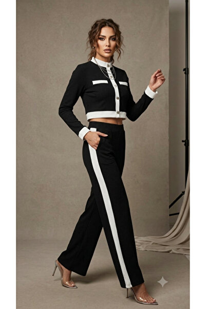 Sublime Butik Women's White Garnished Buttoned Black Color Fit Sports and Cla...