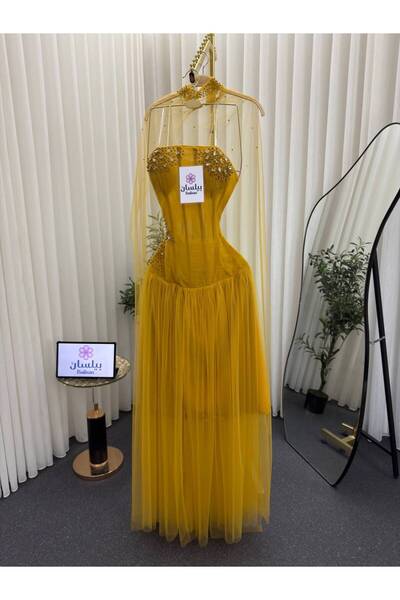 Bailsan Long Tulle Dress Yellow Mangawi