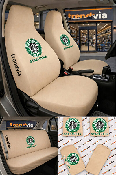 trivexa Starfucks Logo Car Seat Cover Front and Rear Set – Combed Cotton Lycr...