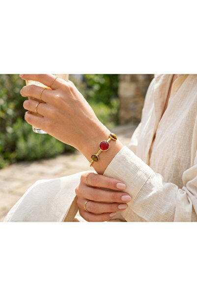 MuseumofYou 3-Piece Natural Stone Cuff Bracelet, Tiger's Eye and Cat's Eye St...