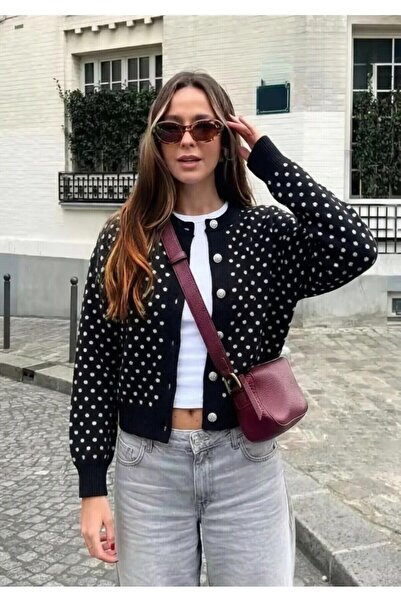 VARENZEA Women's Polka Dot Buttoned Knitwear Cardigan - Luxury Vintage Patter...