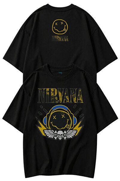 Fuddy Moda Μπλουζάκι Unisex με λογότυπο Nirvana και στάμπα στον λαιμό, μπλουζ...