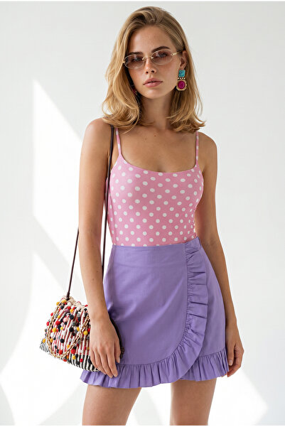 Olalook Women's Polka Dot Pink Strap Bodysuit with Six Snaps Bdy-00000069