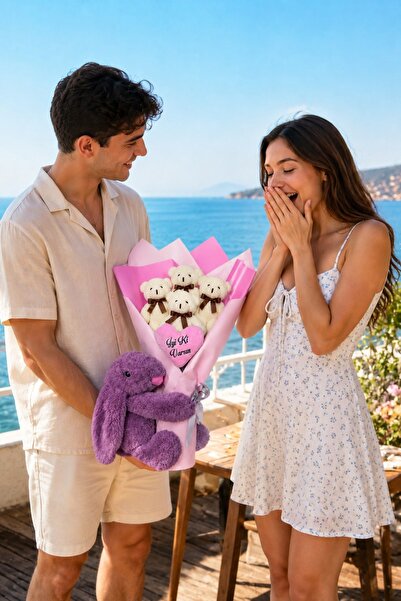 Özgüner Oyuncak Kişiye Özel Mesajlı Peluş Buket - Romantik ve Özel Hediye