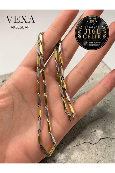 Vexa Aksesuar Imported 3-3.5 mm Match Chain Necklace 316L Steel Tarnish-Resistant Boxed Gift