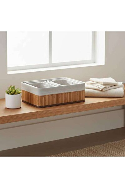 PAN HOME مجموعة ليبّي المكونة من 5 قطع منظم تخزين مستطيل من الخيزران مع بطانة...