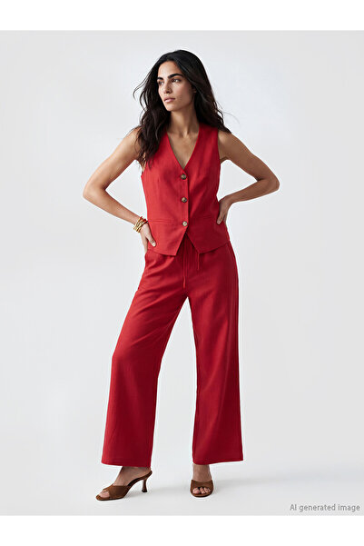 LC Waikiki Nevavm Women's Linen Blend Trousers with Elastic Waist