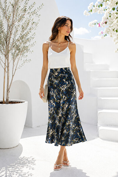 Rich Women's Colorful Midi Length Satin Skirt