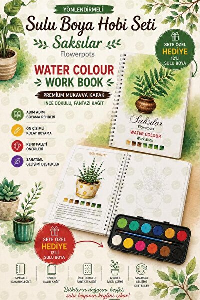 TUĞSET Yönlendirmeli Sulu Boya Hobi Seti Watercolor Workbook Defter Resim Def...