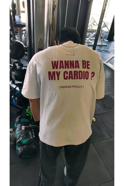 POPULUS Gym Wanna Be My Cardio Printed White T-Shirt