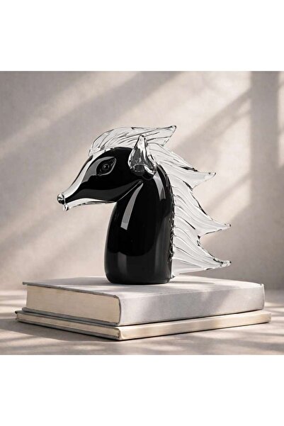 PAN HOME Onyx Glass Lustrous Horse Bust Figurine 17.5x7x16cm - Black