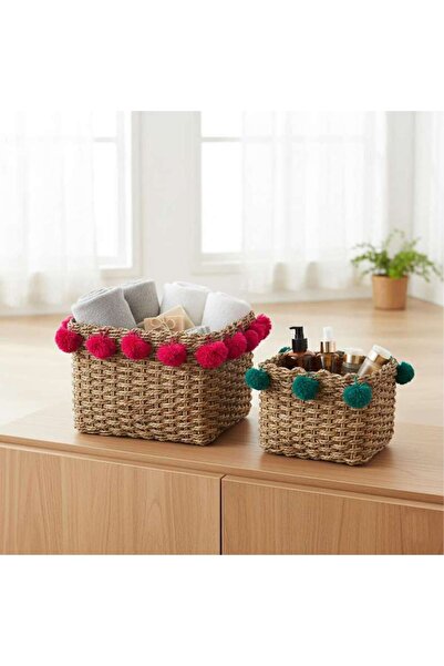 PAN HOME طقم سلال فلورابيل يدوي الصنع من قطعتين 28×18×21 سم / 24×14×18 سم - ط...