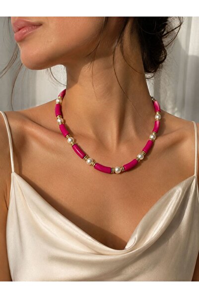 Up Atelier Beach Fashion Summer Pearl Pink Necklace 45-50 cm Adjustable