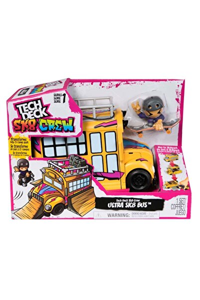 Tech Deck Set autobuz cu mini skateboard si figurina, Tech Deck, SK8 Crew, 60...