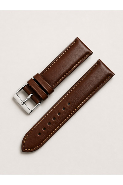 Leather Class Özel Üretim Düz Kahverengi %100 Deri Saat Kayışı | 12-26 mm | G...