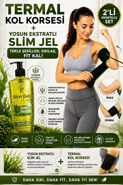 SLİM GEL Yosun Ekstratlı Slim Jel 250 ml ve Termal Kol Korsesi 2'li Set Terle...