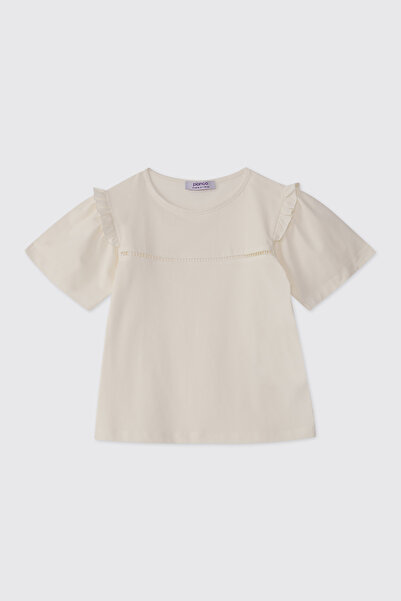 Panço Girl's Short Sleeve Ecru T-Shirt