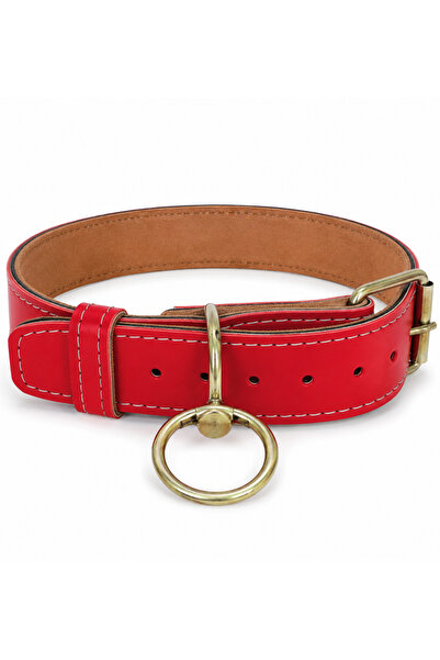 Redis Pet Red Genuine Leather dog collar, size XL 85x5cm, sturdy, adjustable,...
