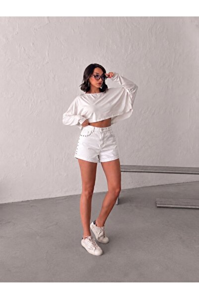 blue wings denım co. Linen White Wide-Leg Mini Shorts with Trok Detail