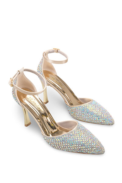 Ymn ayakkabı Tovran Women's Gold Thin Heeled Premium Special Series Ankle Str...