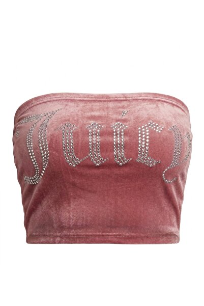 Lolipop Butik Juicy Taşlı İşlemeli Kadife Crop Top