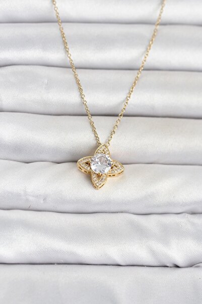 TakÇalıştır 316L Steel Chain Gold Color Clover Model Women's Necklace