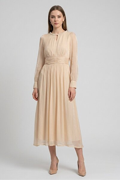 Kathy Ireland Women Plain Midi Dress, Cream