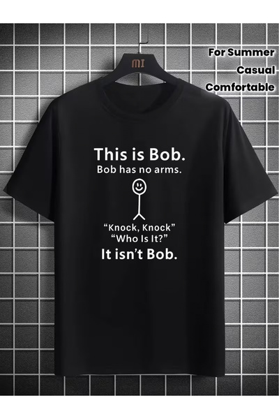 LİNA06 تي شيرت رجالي أنيق بتصميم 'This Is Bob' - قميص قطني خفيف الوزن برقبة م...