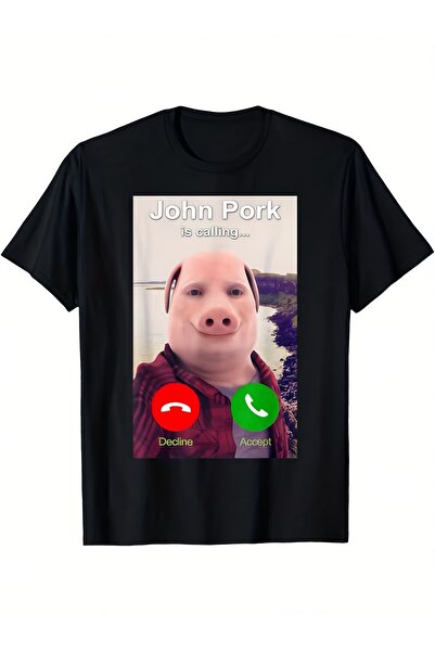 LİNA06 تي شيرت رجالي بتصميم Is Calling Shirt Funny John Pig Meme، 100% قطن، ر...