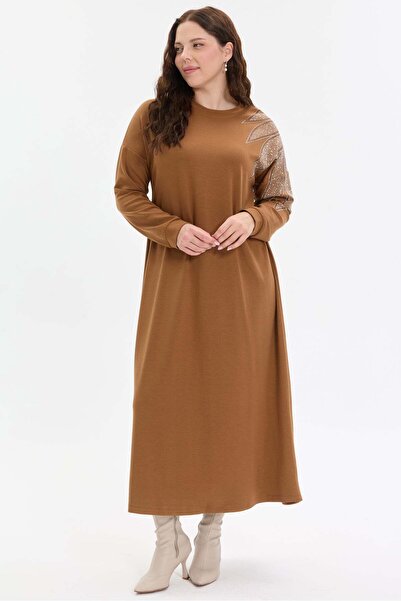 KADO OUTLET Stone Detailed Comfortable Fit Long Women's Dress