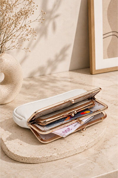 Maslan Bags Women's Cream Multi-Compartment Soft Leather Clip-On Scholarship ...