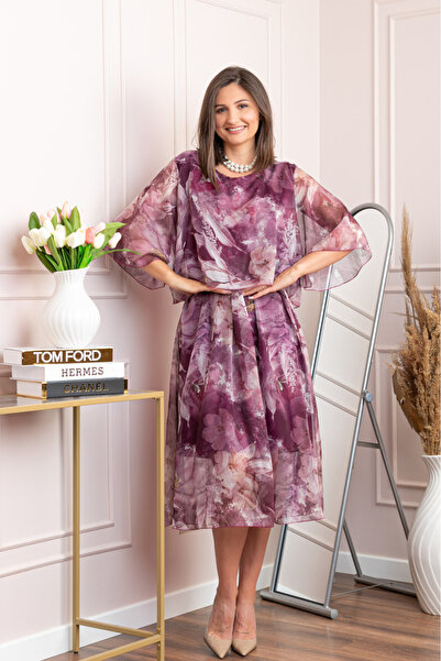 OEM Rochie dama Theresa din voal cu imprimeu floral mov pruna