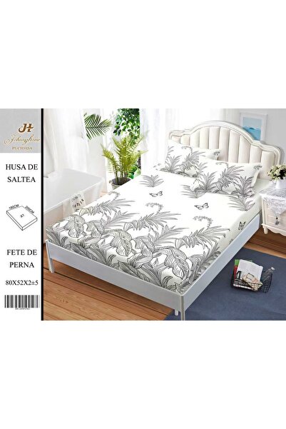 naniland.ro Husă de Pat Bumbac Satinat 2 Persoane 3 Piese Cu Elastic 180x200 cm