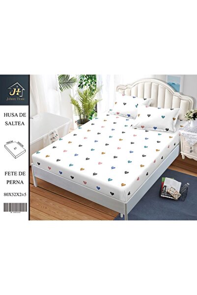 naniland.ro Husă de Pat Bumbac Satinat 2 Persoane 3 Piese Cu Elastic 180x200 cm