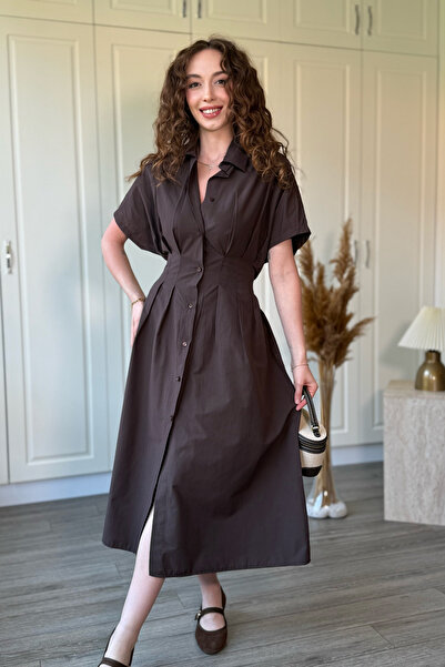 Dilay Gökoğlu Butik Waist Draped Slit Shirt Dress