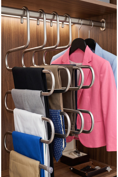 HSY STORE 5 Katlı Paslanmaz Metal Pantolon Kravat Eşarp Havlu Askısı Dolap İçi Yer Kazandıran Düzenleyici