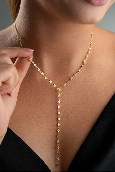 Silvano Jewelry 925 Ayar Gümüş Zirkon Taşlı Kalpli Y Kolye