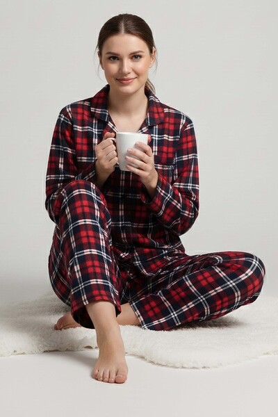 TOFİSA Patterned Printed Pajama Set - 28066-Red