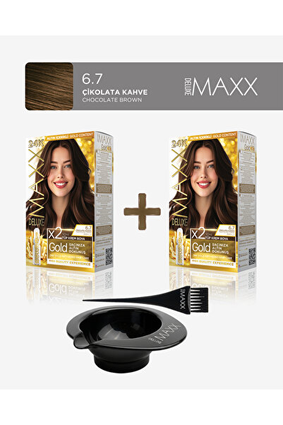 MAXX DELUXE 2'li Paket Golden Beauty Set Saç Boyası 6.7 Çikolata Kahve, Boya ...