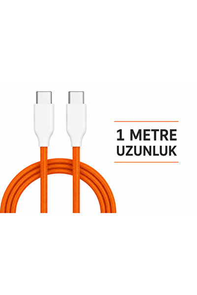 Rio Hızlı Şarj ve Veri Aktarım Kablosu Type-C 1 Metre Turuncu Şarj Kablosu US...