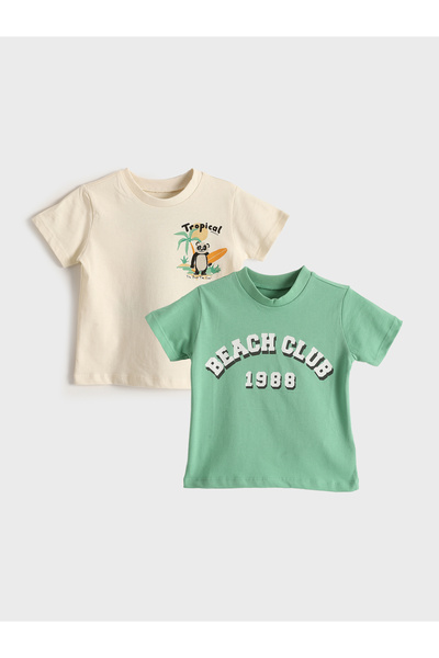 LC Waikiki Tricou de băieți cu guler rotund și imprimeu, pachet de 2