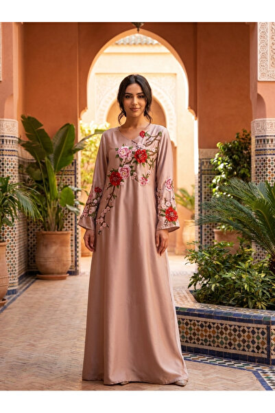 Finelook 3D Floral Applique Abaya with Cherry Blossom Embroidery | Bell Sleev...