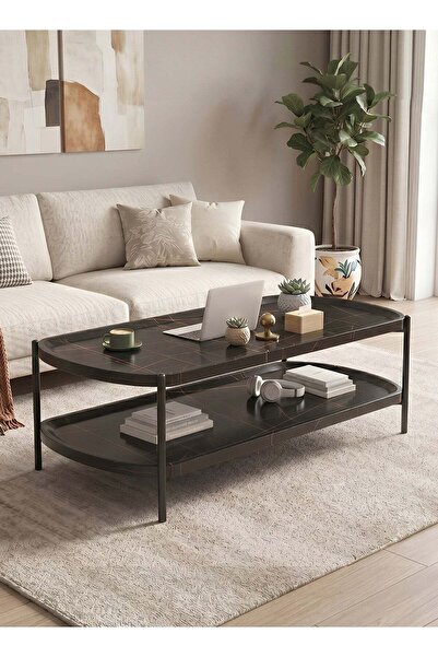 M SMART 2-Tier Wooden Coffee Table with Metal Legs 120x60x51cm, Table for Liv...