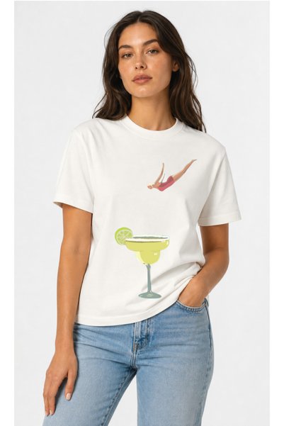 OPPPSSS تي شيرت كبير الحجم مطبوع عليه Dive into Margarita Glass