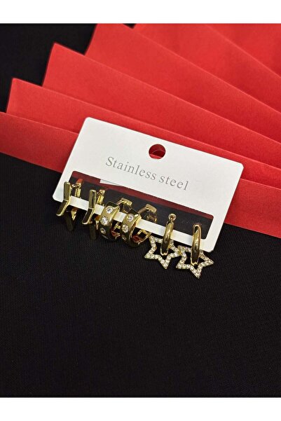Melisa Takı & Aksesuar 316L Steel Gold Color 6-Piece Set Earrings