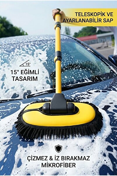 SİHİRLİ MOP Perie de spălat auto de lux cu mâner telescopic și cârpă din micr...