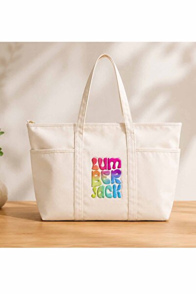 lumberjack Large Canvas Women's Shoulder Bag – Casual Beach and Shopping Bag ...